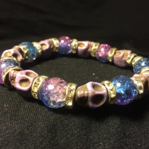 Purple skulls & Blue glass beads